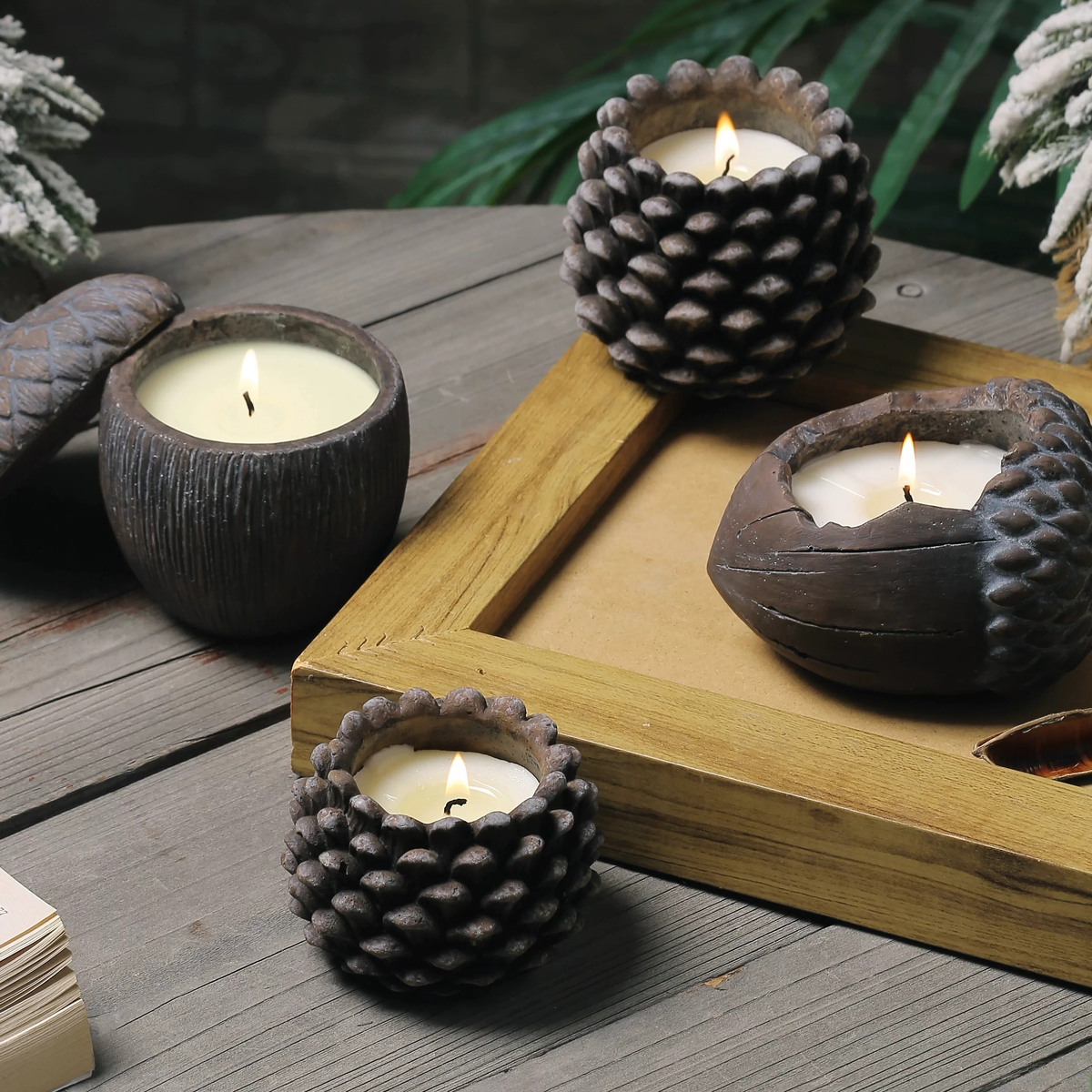 Pinecone Series Scented Candle — Autumn Pear & Freesia, Velvet Rose & Oud, Fir Valley, Ancient Sandalwood Fragrance