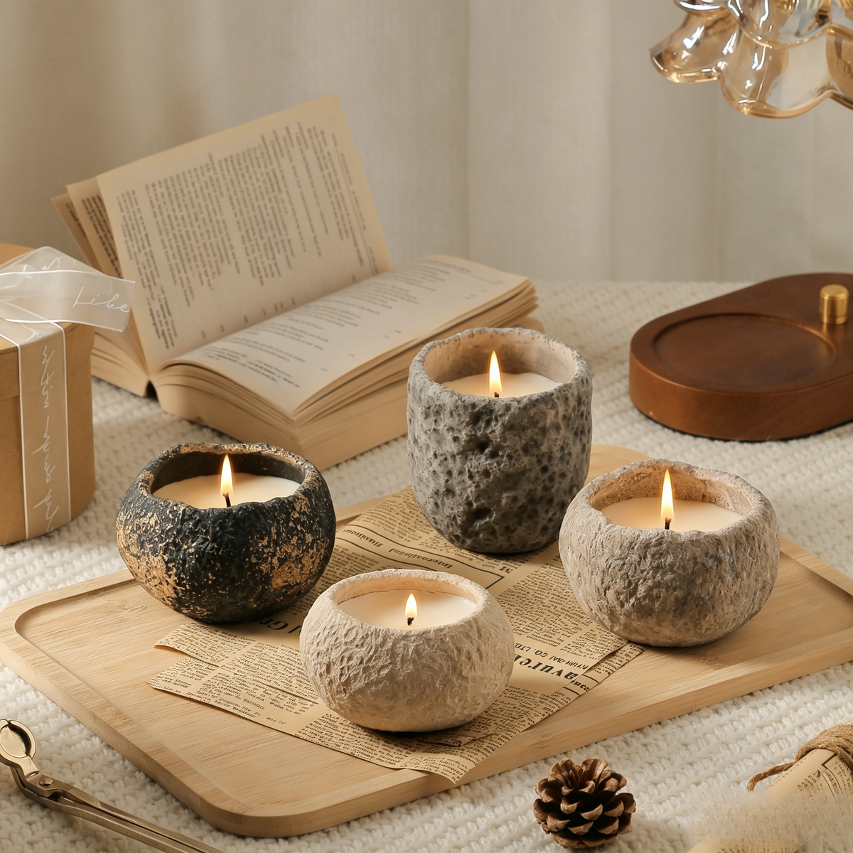 Meteorite Scented Candle Gift Set – Velvet Rose & Oud, Sea Breeze, Autumn Pear & Freesia, Ancient Sandalwood