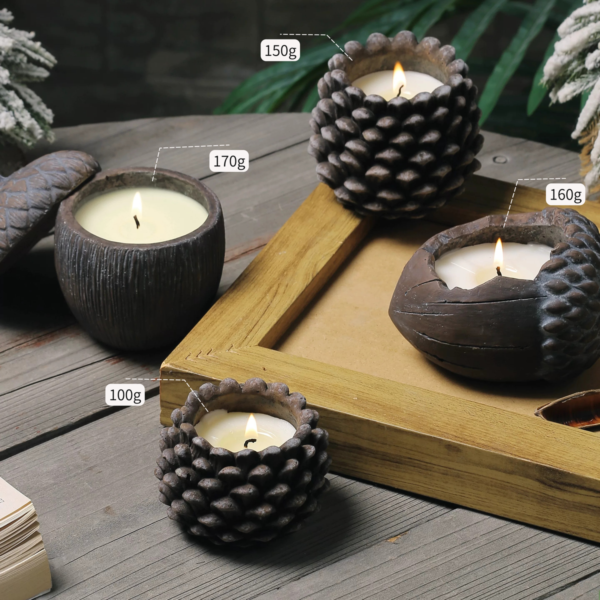 Pinecone Series Scented Candle — Autumn Pear & Freesia, Velvet Rose & Oud, Fir Valley, Ancient Sandalwood Fragrance