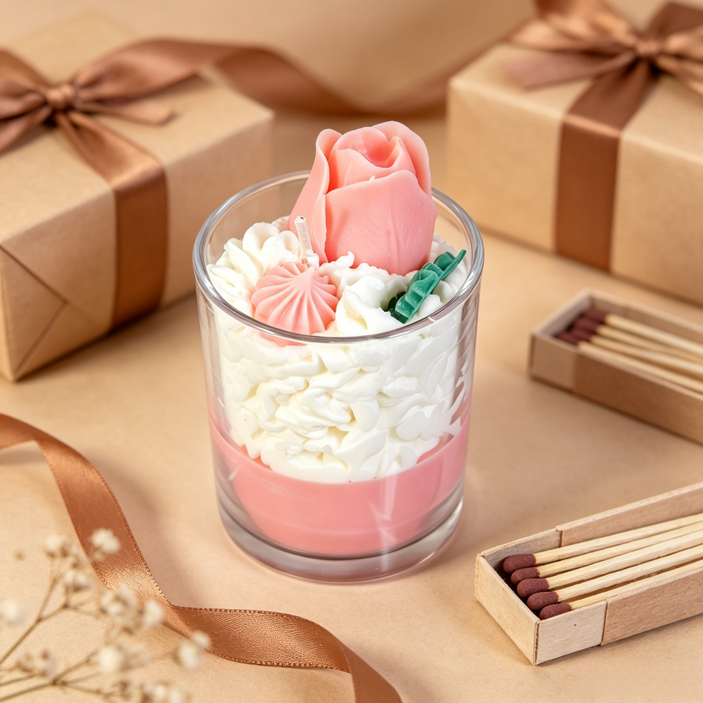 Rose‑Shaped Scented Candle — Strawberry