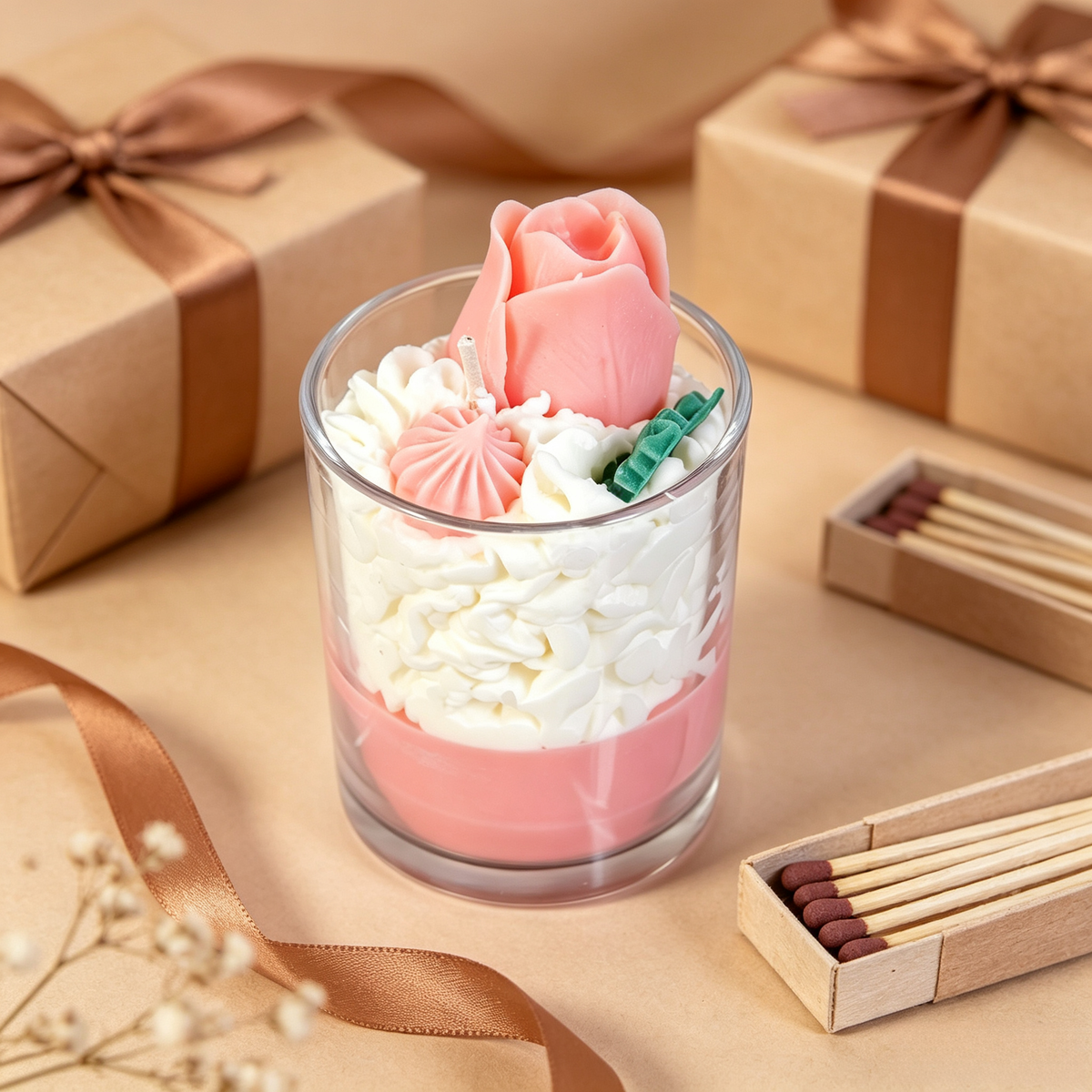 Rose‑Shaped Scented Candle — Strawberry
